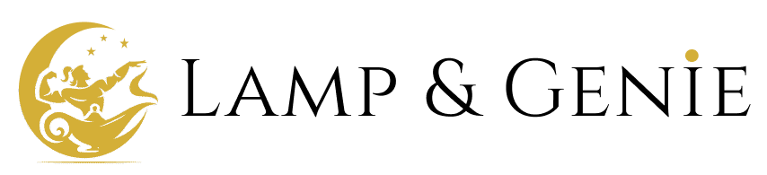 Lamp & Genie full logo in a clean premium layout with warm minimal styling