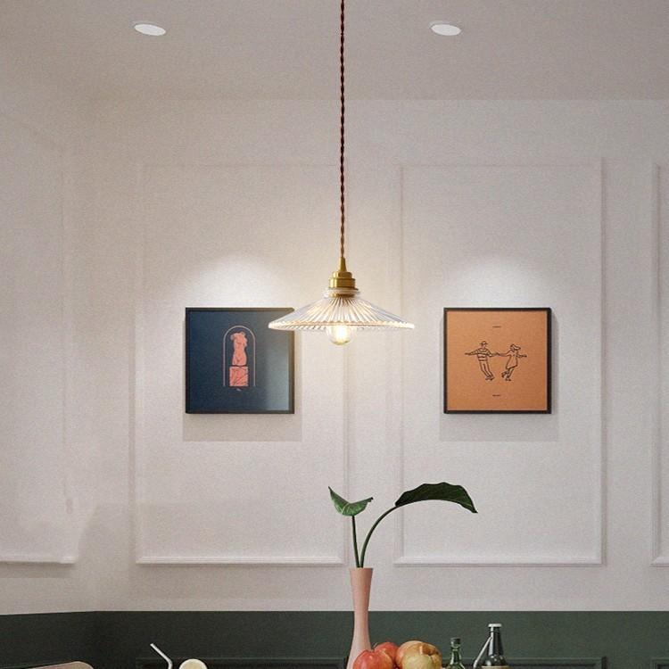 Japanese Vintage Brass Glass Chandelier - Image 2