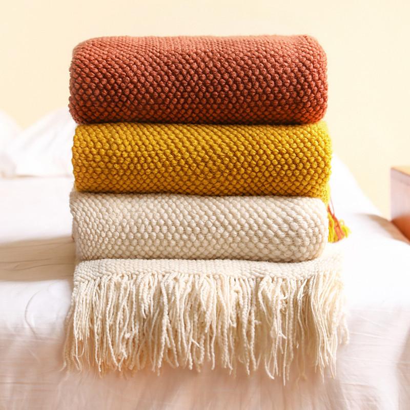 Pineapple Grid Knitted Sofa Throw Blanket