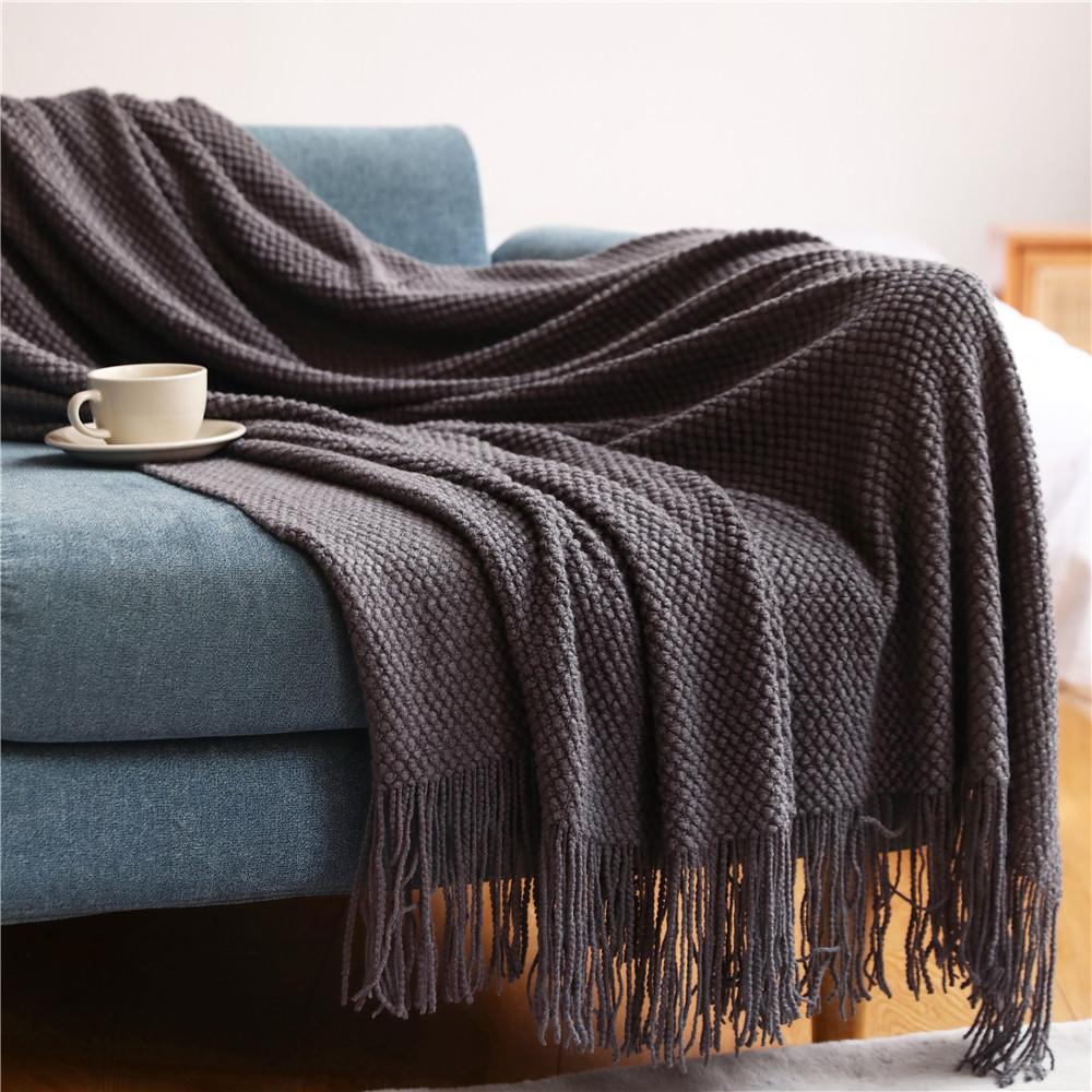 Pineapple Grid Knitted Sofa Throw Blanket - Image 4