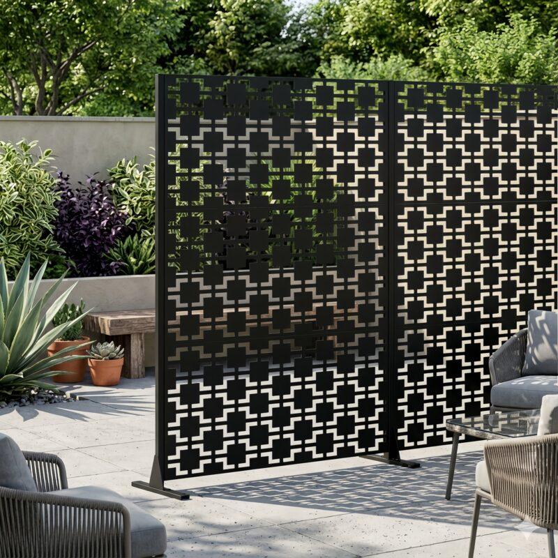 Metal Privacy Screen, Freestanding Outdoor Decorative Panel (72" H × 46" W)