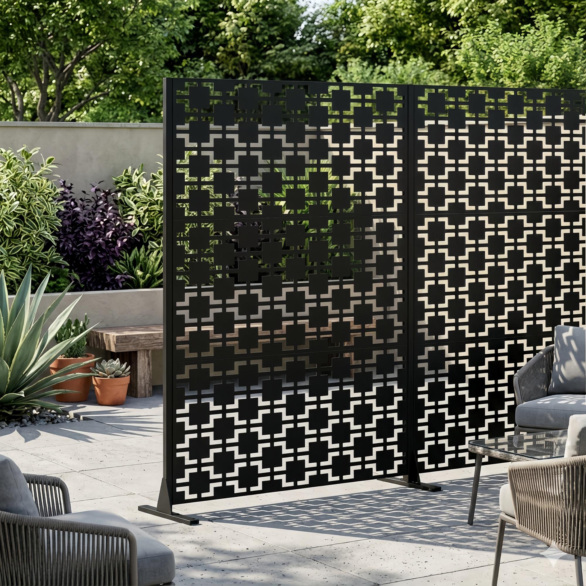 Metal Privacy Screen, Freestanding Outdoor Decorative Panel (72" H × 46" W)