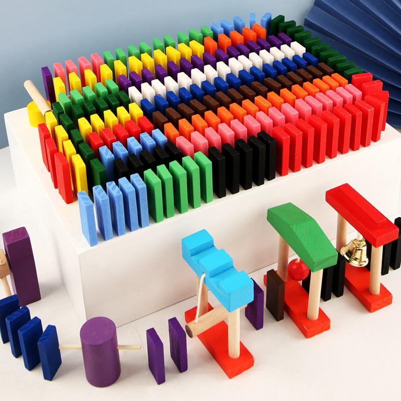 Rainbow Wooden Domino Blocks 120pcs Set