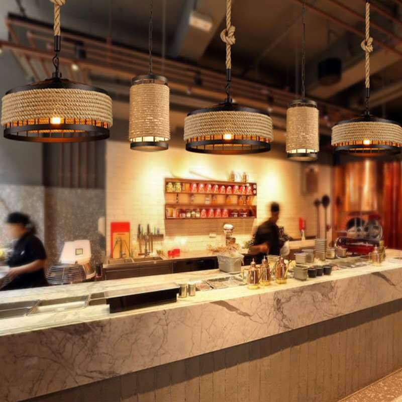 Natural Rope & Iron Japandi Ceiling Pendant - Image 2