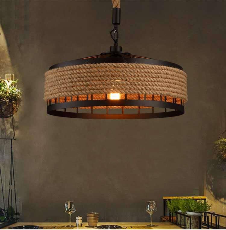Natural Rope & Iron Japandi Ceiling Pendant