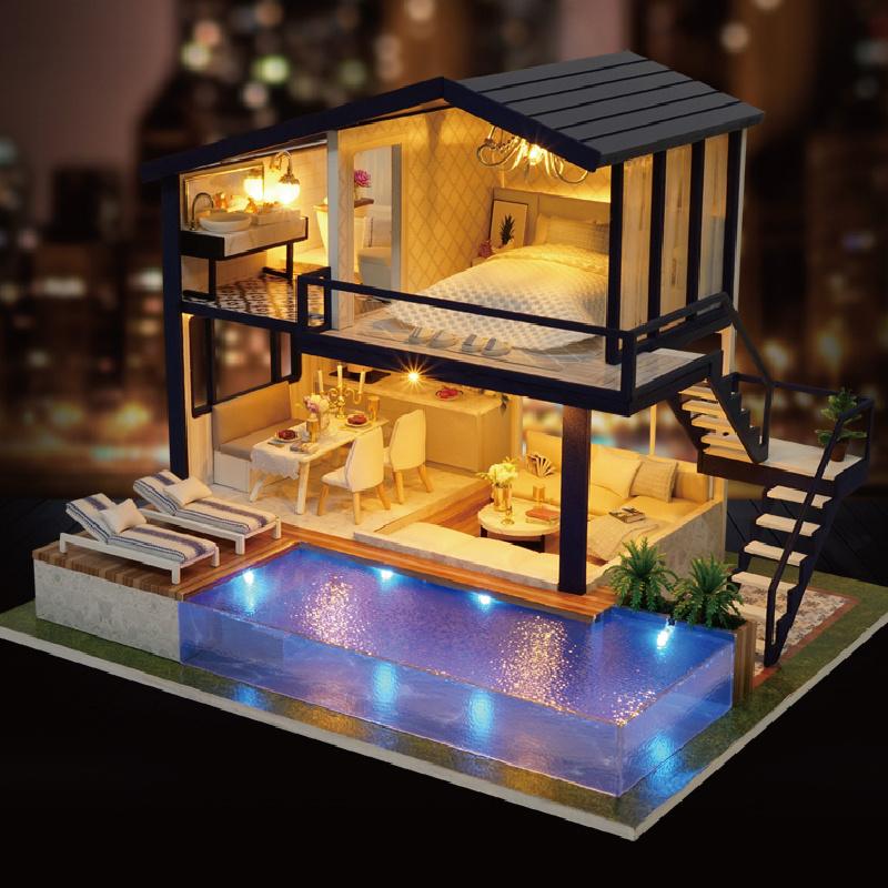 Doll House DIY Miniature Private Pool Apartment
