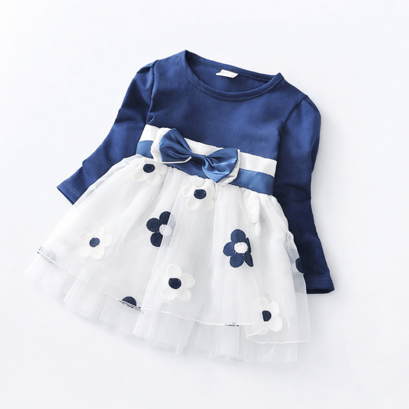 Flower & Bow Long Sleeve Dress