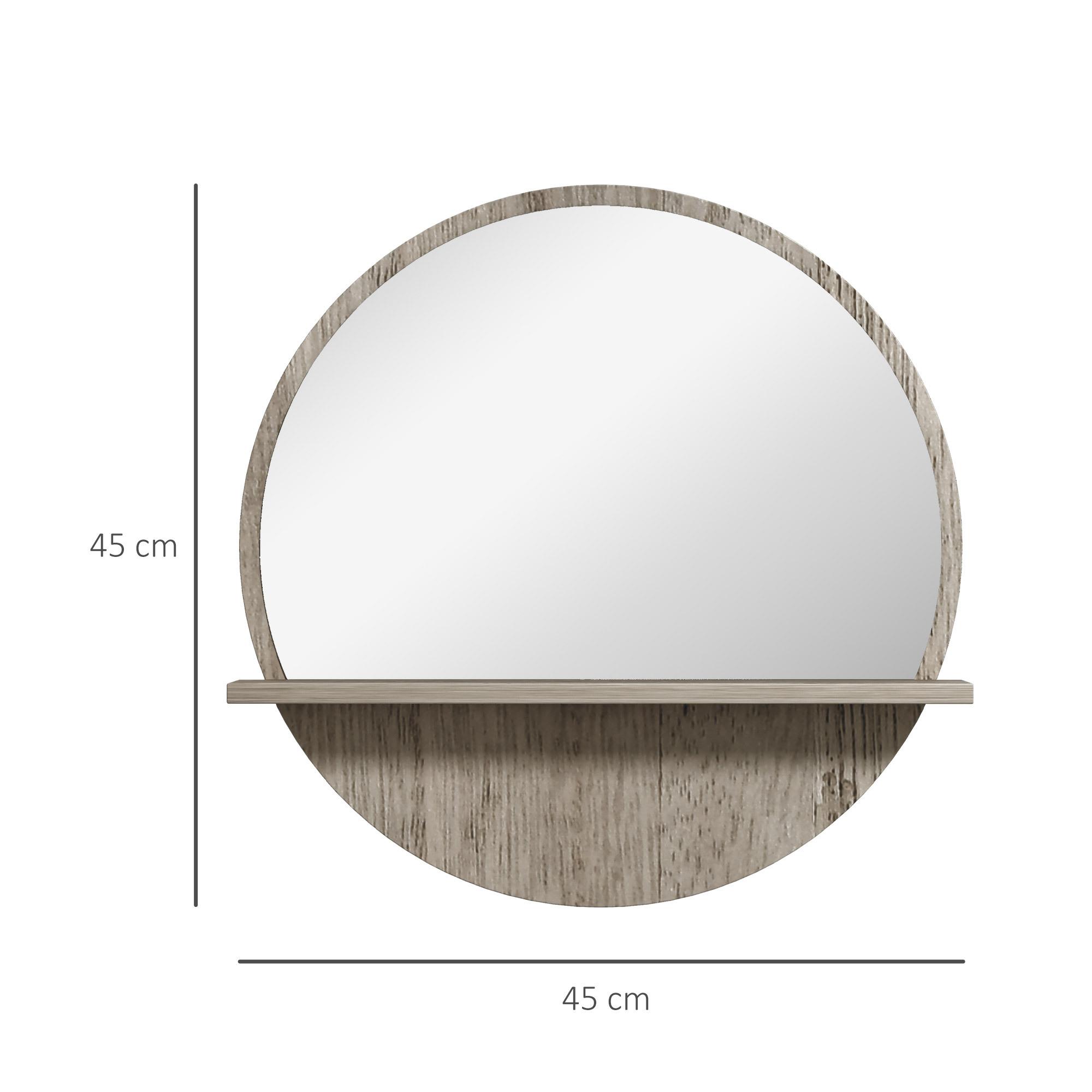 45cm Grey Wood‑Effect Round Mirror with Shelf - Image 6