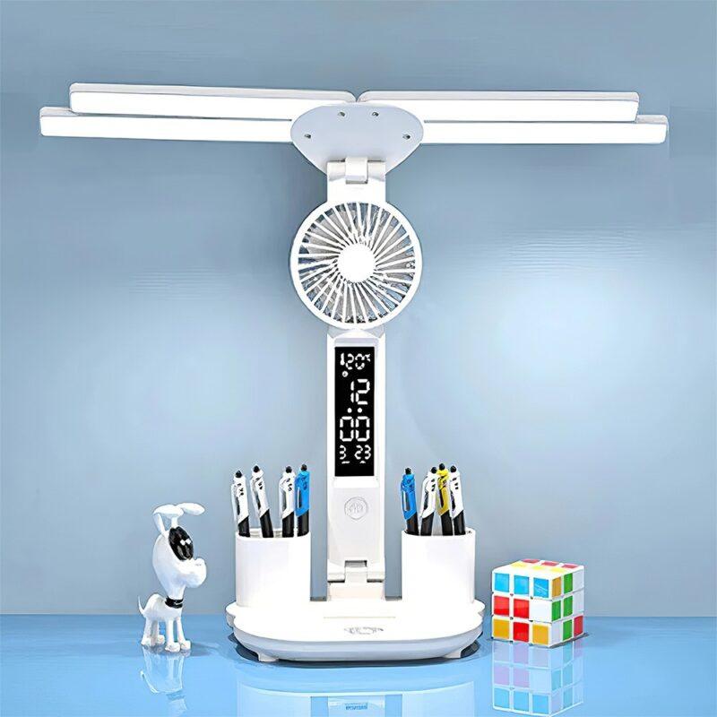 4‑Head LED Desk Lamp With Fan