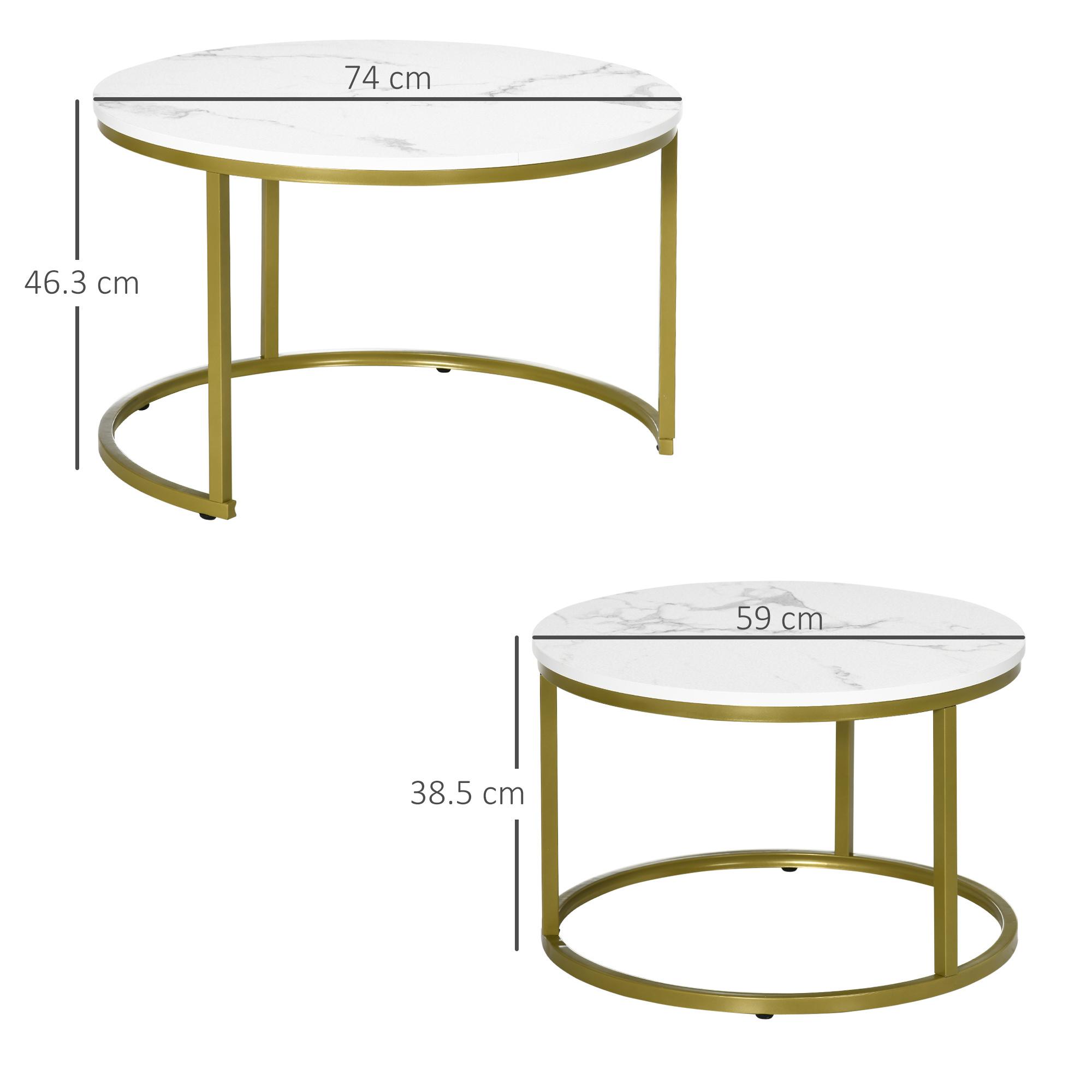 Coffee Table Set of 2 White & Gold - Image 5