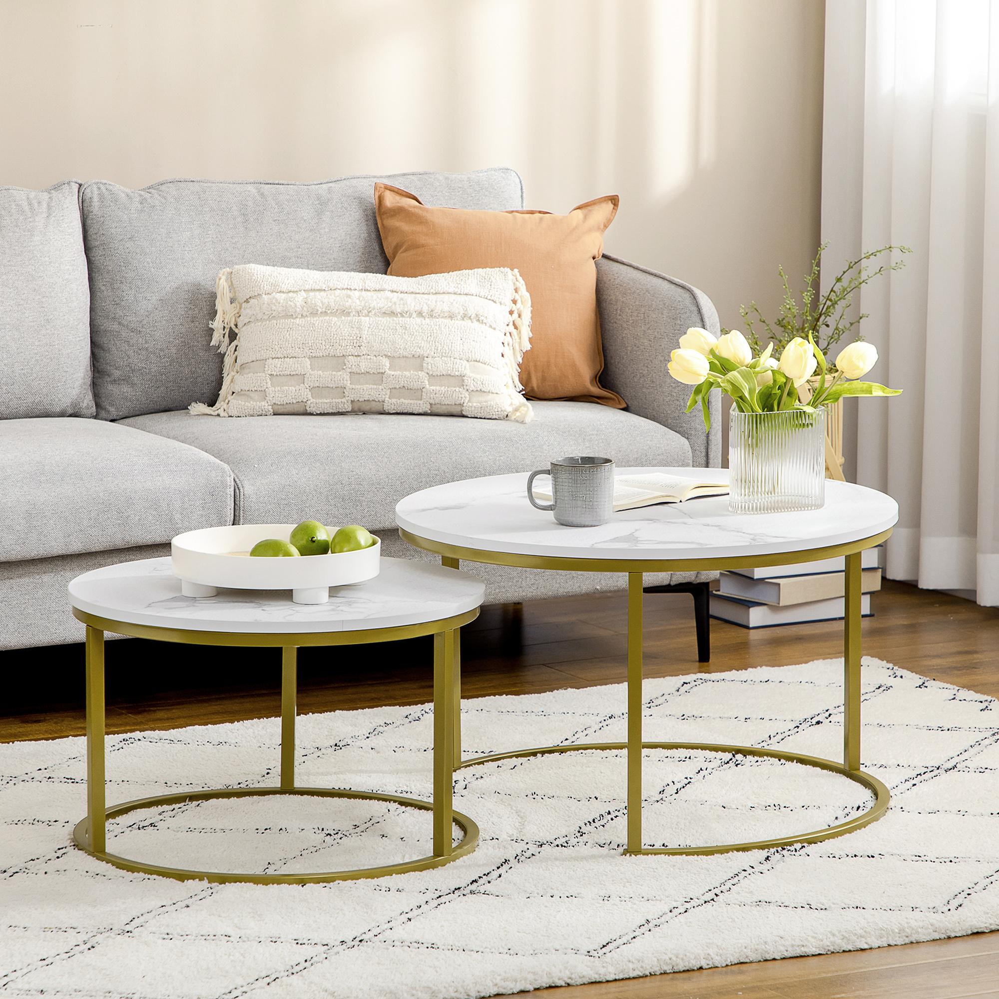 Coffee Table Set of 2 White & Gold - Image 2