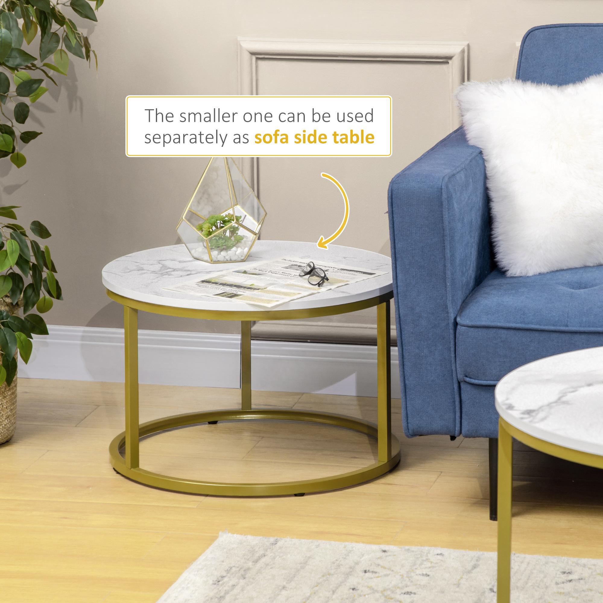 Coffee Table Set of 2 White & Gold - Image 4