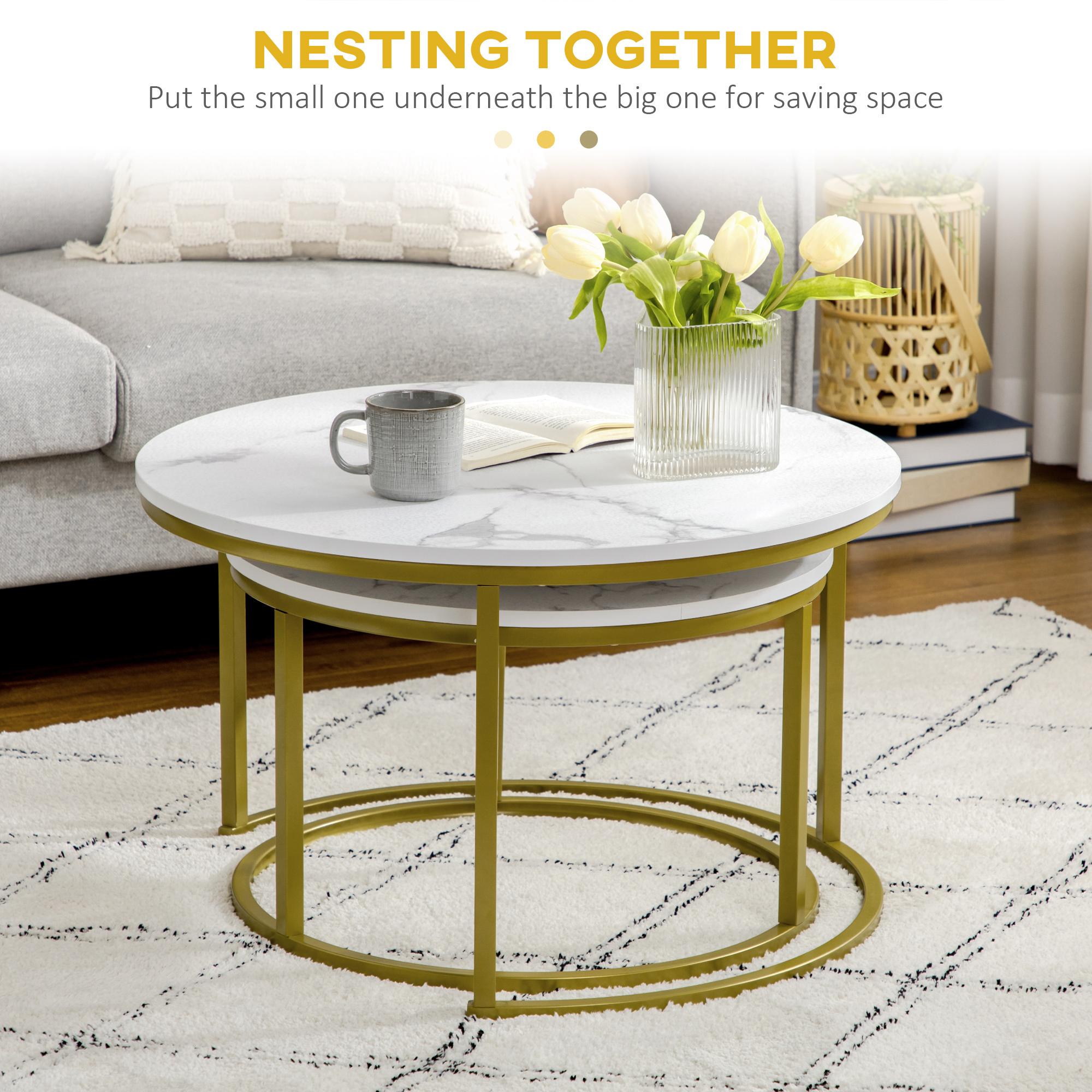 Coffee Table Set of 2 White & Gold - Image 3