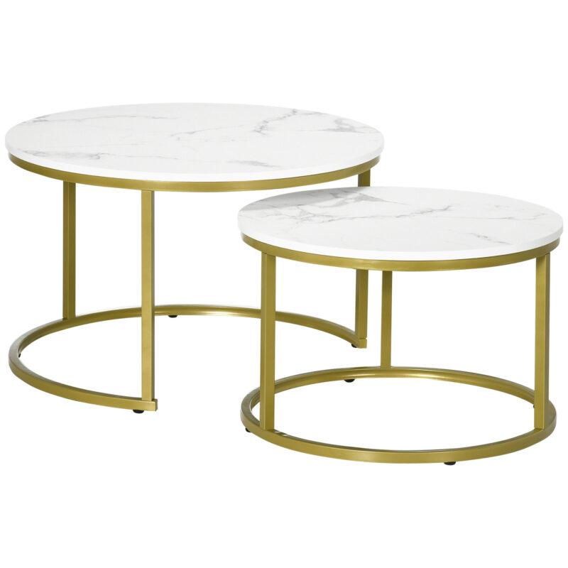 Coffee Table Set of 2 White & Gold
